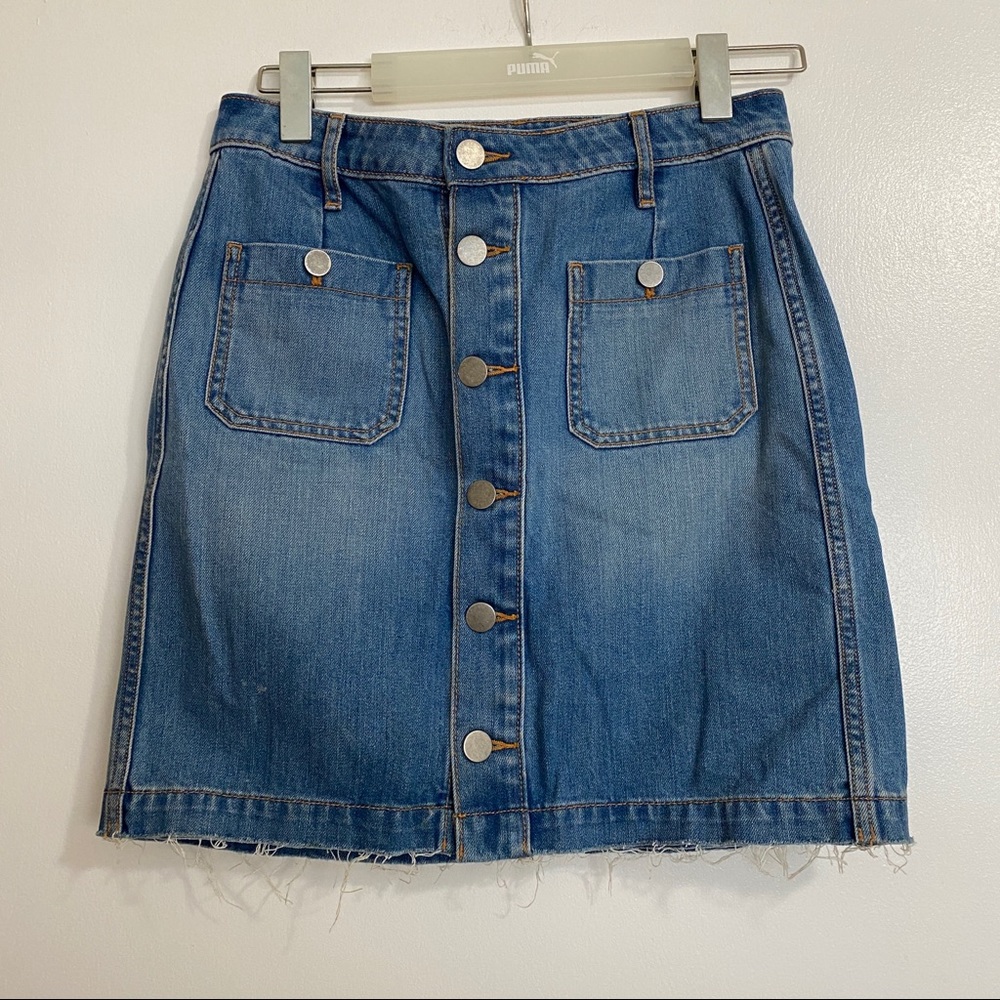 LOFT Medium Blue Button-Front Denim Midi Skirt